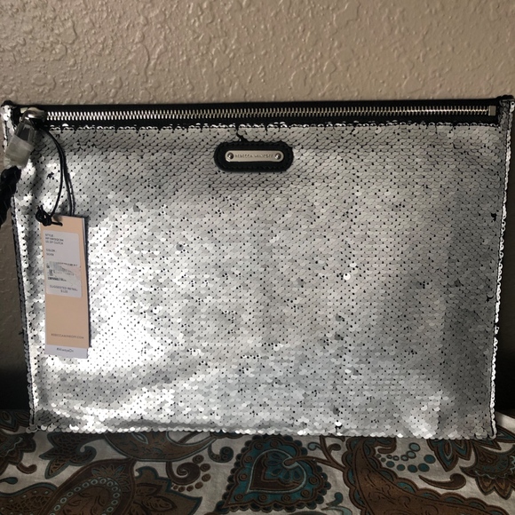 Rebecca Minkoff Large Sequin Leather Zip Clutch - Picture 2 of 6